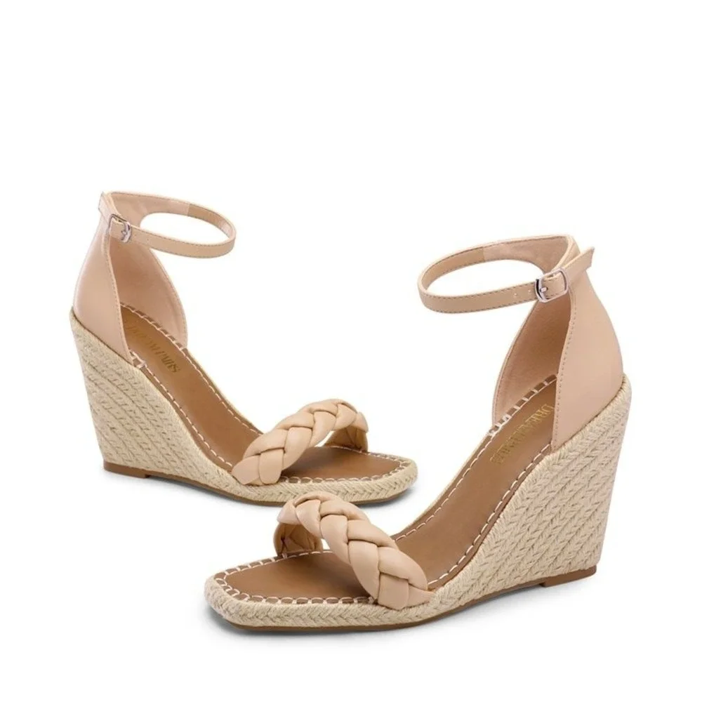 Espadrilles Braided Strap Square Toe Wedge Sandals Womens Size US 8.5‎